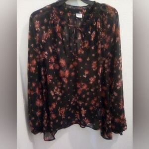BILA 77 Elegant Floral Sheer Blouse Size M Bohemian